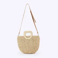 Women's Medium Paper Solid Color Vacation Weave Square String Straw Bag sku image 1