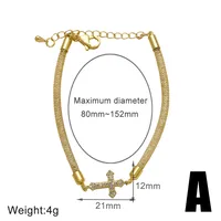 Elegant Simple Style Streetwear Cross Copper Inlay Zircon 18K Gold Plated Unisex Bracelets sku image 1