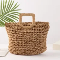 Women's Large Straw Solid Color Vacation Streetwear Square Zipper Straw Bag sku image 1
