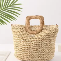 Women's Large Straw Solid Color Vacation Streetwear Square Zipper Straw Bag sku image 3