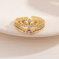 Glam Shiny Crown Copper Plating Women's Open Rings sku image 4