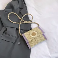 Women's Medium Braid Solid Color Vacation Square Flip Cover Crossbody Bag sku image 4