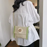 Women's Medium Braid Solid Color Vacation Square Flip Cover Crossbody Bag main image 2