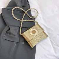 Women's Medium Braid Solid Color Vacation Square Flip Cover Crossbody Bag sku image 2
