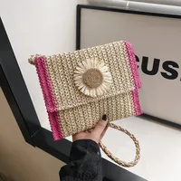 Women's Medium Braid Solid Color Vacation Square Flip Cover Crossbody Bag main image 4