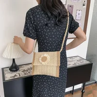 Women's Medium Braid Solid Color Vacation Square Flip Cover Crossbody Bag main image 5