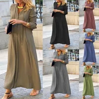 Casual Long Sleeve Solid Color Shirt Dress V-neck High Waist Ankle Length  Style New  Big Swing Skirt Dress main image 1