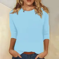 Solid Color Round Neck 3/4 Sleeves T-shirt Gothic Style Street Fashion Autumn And Winter Women's Tops European Fashion Tops main image 2