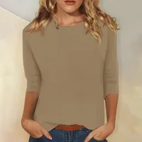 Solid Color Round Neck 3/4 Sleeves T-shirt Gothic Style Street Fashion Autumn And Winter Women's Tops European Fashion Tops main image 3