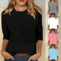 Solid Color Round Neck 3/4 Sleeves T-shirt Gothic Style Street Fashion Autumn And Winter Women's Tops European Fashion Tops main image 1
