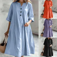 Women's A- Line Skirt Simple Style Classic Style V Neck Half Sleeve Solid Color Midi Dress Daily main image 1