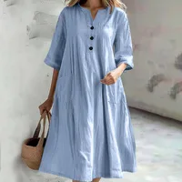 Women's A- Line Skirt Simple Style Classic Style V Neck Half Sleeve Solid Color Midi Dress Daily main image 3