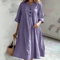 Women's A- Line Skirt Simple Style Classic Style V Neck Half Sleeve Solid Color Midi Dress Daily main image 2