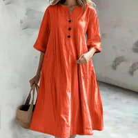 Women's A- Line Skirt Simple Style Classic Style V Neck Half Sleeve Solid Color Midi Dress Daily main image 4