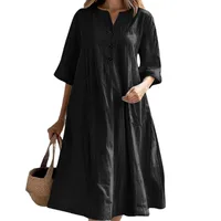 Women's A- Line Skirt Simple Style Classic Style V Neck Half Sleeve Solid Color Midi Dress Daily main image 5
