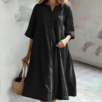 Women's A- Line Skirt Simple Style Classic Style V Neck Half Sleeve Solid Color Midi Dress Daily sku image 8