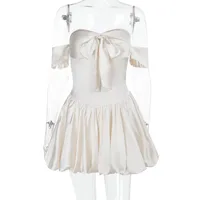 Women's A- Line Skirt Elegant European And American Wind Streetwear Strapless Pleated Sleeveless Solid Color Bow Knot Above Knee Casual Banquet Daily sku image 1
