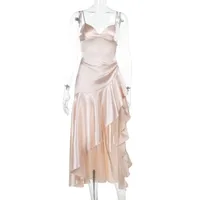 Women's Strap Dress Slit Dress Elegant Streetwear Strap Lettuce Trim Sleeveless Solid Color Maxi Long Dress Outdoor Beach sku image 1