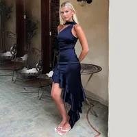 Women's Sheath Dress Satin Dress Elegant Oblique Collar Sleeveless Solid Color Asymmetrical Dress Casual Beach sku image 6