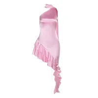 Women's Sheath Dress Satin Dress Elegant Oblique Collar Sleeveless Solid Color Asymmetrical Dress Casual Beach main image 5
