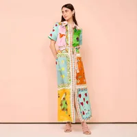 Women's Sheath Dress Elegant Vacation Streetwear Turndown Short Sleeve Printing Maxi Long Dress Holiday Daily sku image 2