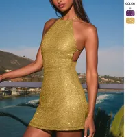 Women's Sequin Dress Hip Skirt Party Dress Elegant Streetwear Halter Neck Backless Sleeveless Solid Color Above Knee Evening Party Cocktail Party main image 1