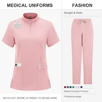 Sterile Operating Room Zipped Stand Collar Lab Coat Hand Washing Suit Straight-Leg Pants Solid Color Doctor Nurse Work Clothes main image 5