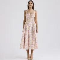 Women's Strap Dress Floral Dress Elegant Halter Neck Sleeveless Ditsy Floral Maxi Long Dress Casual Daily sku image 3