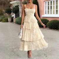Women's Floral Dress Casual Strap Backless Sleeveless Flower Maxi Long Dress Daily sku image 9