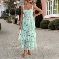 Women's Floral Dress Casual Strap Backless Sleeveless Flower Maxi Long Dress Daily main image 5
