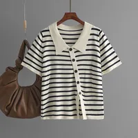 Pullovers Short Sleeve Plus Size Tops Commute Stripes/Plaid main image 2