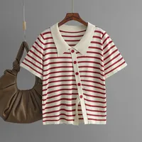 Pullovers Short Sleeve Plus Size Tops Commute Stripes/Plaid main image 4