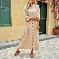 Women's Sheath Dress Elegant Round Neck Button 3/4 Length Sleeve Stripe Midi Dress Holiday Daily main image 1