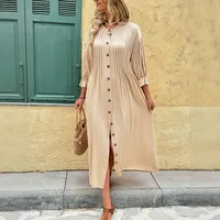 Women's Sheath Dress Elegant Round Neck Button 3/4 Length Sleeve Stripe Midi Dress Holiday Daily main image 3