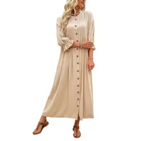 Women's Sheath Dress Elegant Round Neck Button 3/4 Length Sleeve Stripe Midi Dress Holiday Daily main image 5