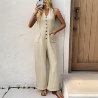 Women's Daily Casual Simple Style Solid Color Full Length Pocket Button Jumpsuits main image 1
