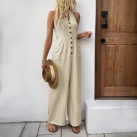 Women's Daily Casual Simple Style Solid Color Full Length Pocket Button Jumpsuits main image 2