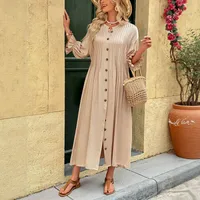Women's Sheath Dress Elegant Round Neck Button 3/4 Length Sleeve Stripe Midi Dress Holiday Daily sku image 2
