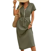 Women's Sheath Dress Elegant Simple Style V Neck Sequins Belt Pleated Short Sleeve Solid Color Midi Dress Holiday Daily main image 5