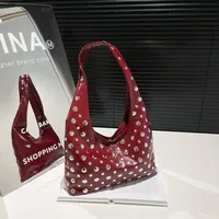 Women's Pu Leather Round Dots Solid Color Streetwear Rivet Dumpling Shape Magnetic Buckle Tote Bag sku image 4