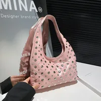 Women's Pu Leather Round Dots Solid Color Streetwear Rivet Dumpling Shape Magnetic Buckle Tote Bag sku image 5