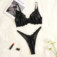 Lace Traditional Back Beauty Adjustable Type Breathable Bra Set main image 1