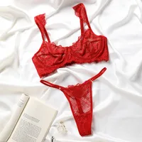 Solid Color Lace Traditional Push Up Fun Gather Bra Set main image 1