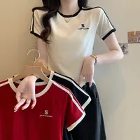 Women's Adults T-shirt Pullovers Short Sleeve T-Shirts Royal Sister Wind Simple Style Striped Stitching main image 1