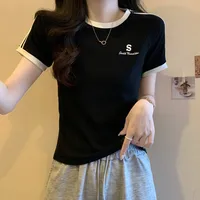 Women's Adults T-shirt Pullovers Short Sleeve T-Shirts Royal Sister Wind Simple Style Striped Stitching main image 2