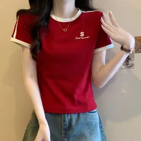 Women's Adults T-shirt Pullovers Short Sleeve T-Shirts Royal Sister Wind Simple Style Striped Stitching main image 3