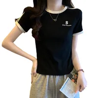 Women's Adults T-shirt Pullovers Short Sleeve T-Shirts Royal Sister Wind Simple Style Striped Stitching main image 5