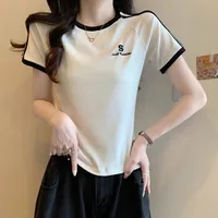 Women's Adults T-shirt Pullovers Short Sleeve T-Shirts Royal Sister Wind Simple Style Striped Stitching sku image 2