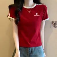 Women's Adults T-shirt Pullovers Short Sleeve T-Shirts Royal Sister Wind Simple Style Striped Stitching sku image 8