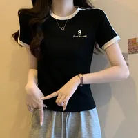 Women's Adults T-shirt Pullovers Short Sleeve T-Shirts Royal Sister Wind Simple Style Striped Stitching sku image 11